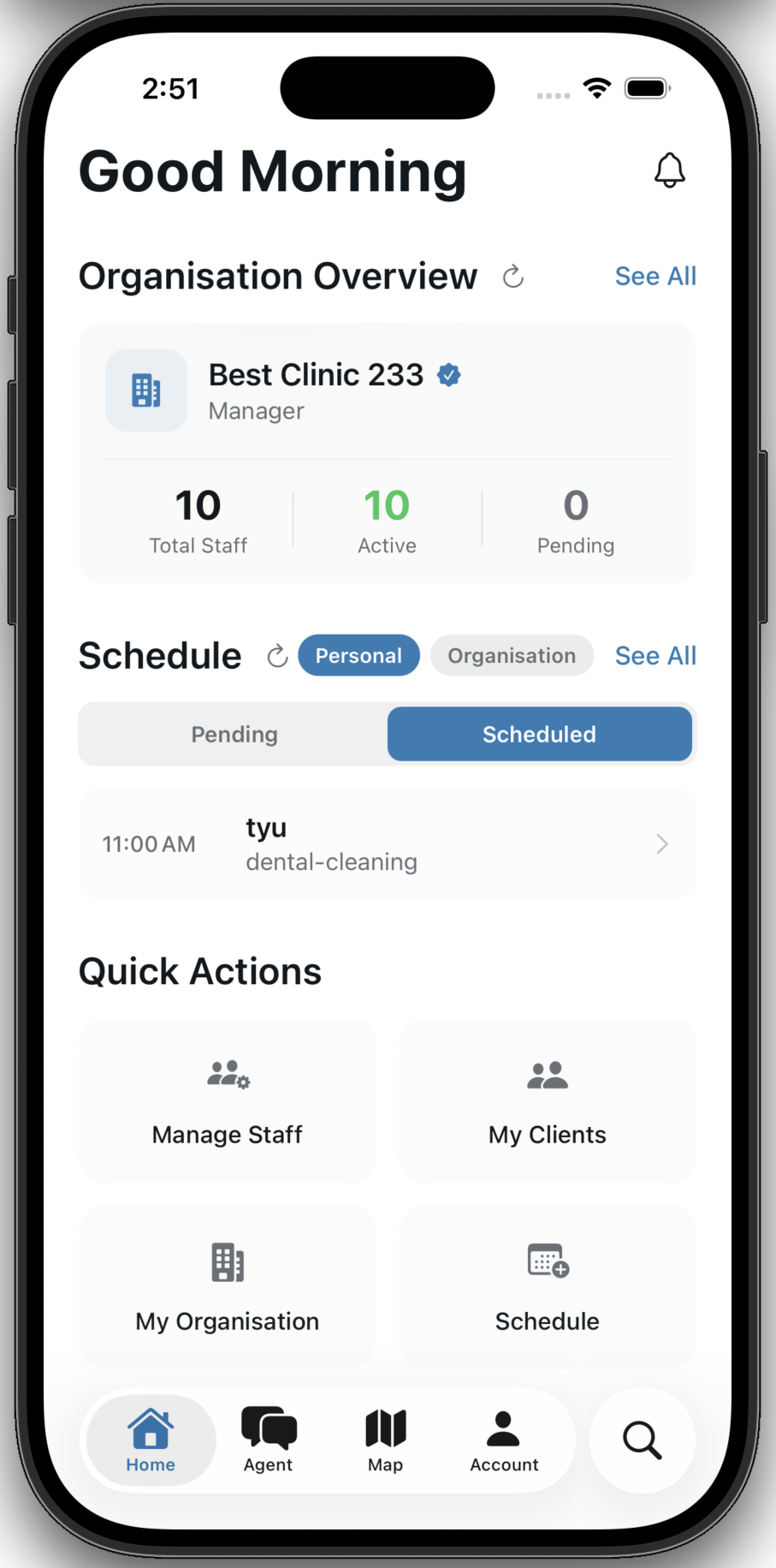 Provider organisation dashboard